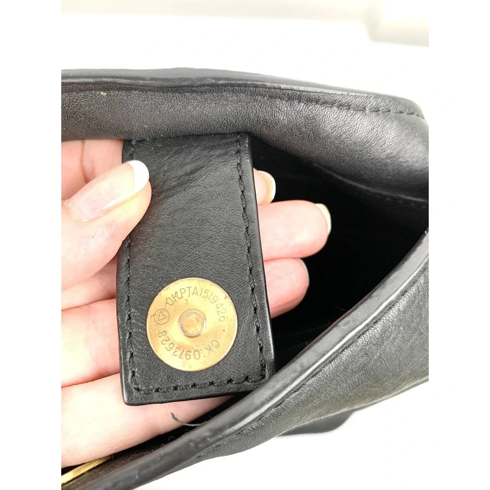 Laundry by Shelli Segal Black Leather Hobo Bucket Purse Gold Chain Strap Medium